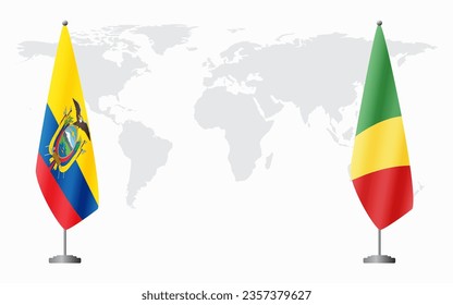 Ecuador and Congo Brazzaville flags for official meeting against background of world map.