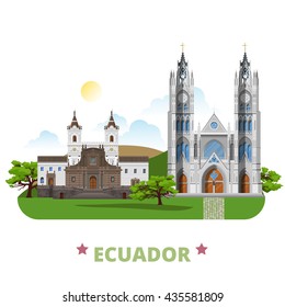 Ecuador country design template. Flat cartoon style historic sight web vector illustration. World vacation travel South America collection. Church and Monastery of St Francis Basilica of National Vow.