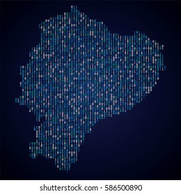 Ecuador country map made from binary code numbers. 
