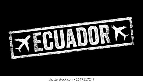 Ecuador - is a country in northwestern South America, text emblem stamp with airplane