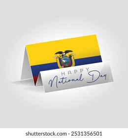 Ecuador country paper flag standing on the ground. Happy national day flag design.