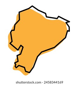 Ecuador country simplified map. Orange silhouette with thick black sharp contour outline isolated on white background. Simple vector icon