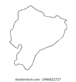 Ecuador country simplified map.Thin triple pencil sketch outline isolated on white background. Simple vector icon