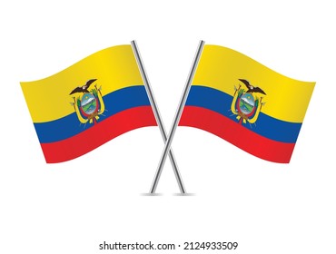 Ecuador crossed flags. Ecuadoran flags on white background. Ecuadorian flags. Vector icon set. Vector illustration.