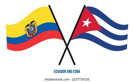 Ecuador and Cuba Flags Crossed And Waving Flat Style. Official Proportion. Correct Colors.