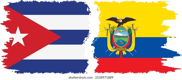 Ecuador and  Cuba grunge flags connection, vector