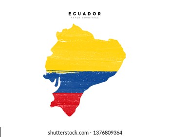 Ecuador Detailed map with flag. Painted in watercolor paint colors in the national flag.