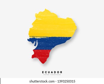 Ecuador Detailed map with flag. Painted in watercolor paint colors in the national flag.