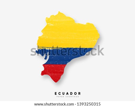 Ecuador Detailed map with flag. Painted in watercolor paint colors in the national flag.