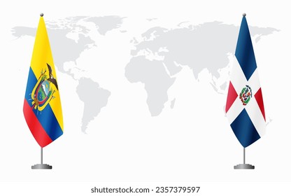 Ecuador and Dominican flags for official meeting against background of world map.