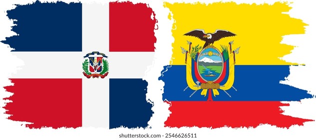 Ecuador and Dominican Republic grunge flags connection, vector