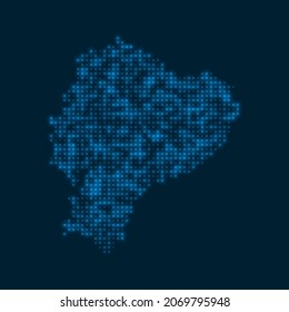 Ecuador dotted glowing map. Shape of the country with blue bright bulbs. Vector illustration.