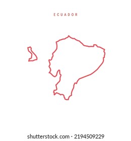 Mapa de esquema editable en Ecuador. Frontera roja ecuatoriana. Nombre del país. Ajustar el peso de la línea. Cambiar a cualquier color. Ilustración vectorial.