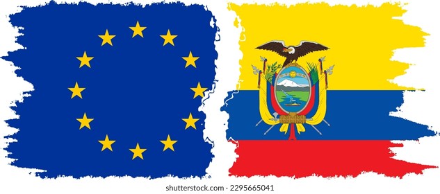 Ecuador and European Union grunge flags connection, vector