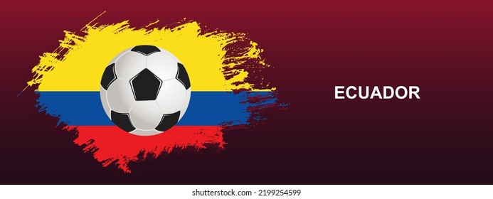 Bandera de Ecuador con bola. Balón de fútbol al fondo de la bandera de Ecuador. Ilustración vectorial para pancarta y afiche.