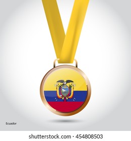 Ecuador Flag in Bronze Medal. Olympic Game Bronze Medal. Vector Illustration