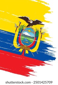 Pintura de pincel de bandera de Ecuador texturizada aislada sobre fondo png o transparente. Ilustración vectorial  