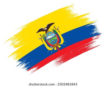 Pintura de pincel de bandera de Ecuador texturizada aislada sobre fondo png o transparente. Ilustración vectorial  