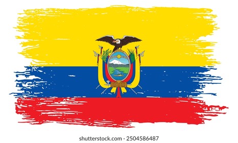 Pintura de pincel de bandera de Ecuador texturizada aislada sobre fondo png o transparente. Ilustración vectorial  