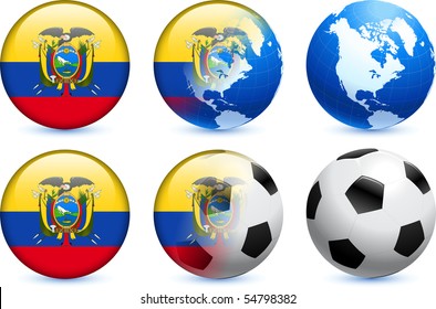 Ecuador Flag Button with Global Soccer Event Original Illustration