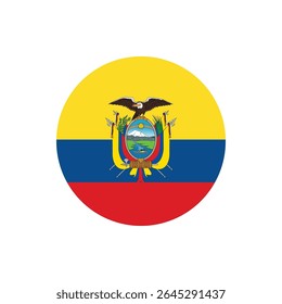 Botão da Bandeira do Equador, Ícone redondo da bandeira do Equador, Símbolo da bandeira do Equador Vetor