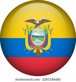 Ecuador flag button. Round flag of Ecuador. Vector flag, symbol. Colors and proportion correctly.
