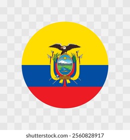 Ecuador flag - circle vector flag isolated on checkerboard transparent background