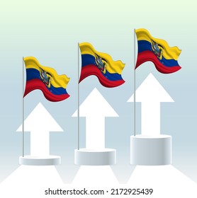 Ecuador flag. The country is in an uptrend. Waving flagpole in modern pastel colors. Flag drawing, shading for easy editing. Banner template design.