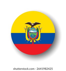 Ecuador flag - flat vector circle icon or badge with dropped shadow.