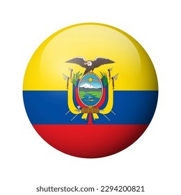 Ecuador flag - glossy circle badge. Vector icon.