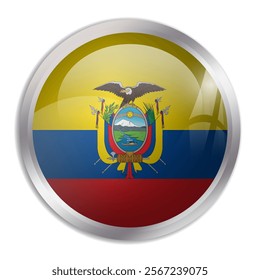 Ecuador flag - glossy circle button displays a colorful flag representing a country cultural identity and heritage. The essence of national pride and unity.