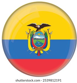 Bandera de Ecuador con Botón redondeado brillante para la selección y emblema nacional