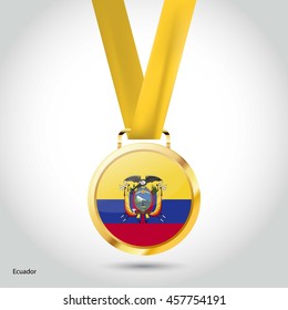 Ecuador Flag in gold Medal. Vector Illustration