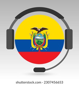 Ecuador flag with headphones, support sign. Vector illustration.