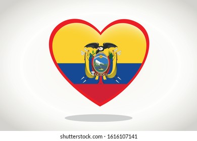 Ecuador Flag in Heart Shape. Heart 3d Flag of Ecuador, Ecuador flag template design.