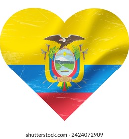 Bandera de Ecuador en forma de corazón grunge vintage. Corazón de la bandera de Ecuador. Bandera del vector, símbolo. 