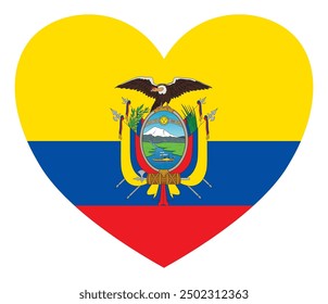 Ecuador flag in heart shape isolated  on  transparent  background. vector illustration