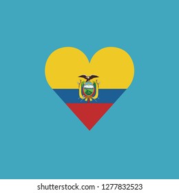 Ecuador flag icon in a heart shape in flat design. Independence day or National day holiday concept.