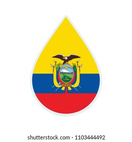 Ecuador flag icon. Water icon. Drop water. Ecuador badge. Flag drop.