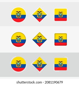 Ecuador flag icons set, vector flag of Ecuador. Three versions of icon.