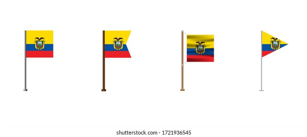 Bandera ecuatoriana aislada de fondo blanco. Juego de palos de bandera nacional.