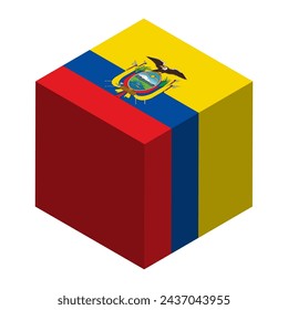 Ecuador flag - isometric 3D cube isolated on white background. Vector object.