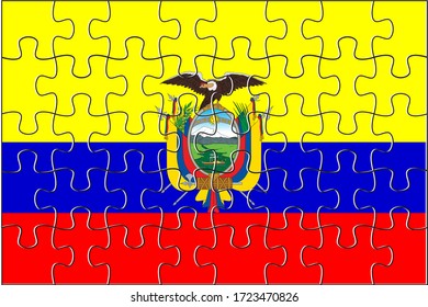 Ecuador Flag Jigsaw Puzzle. Vector illustration. 40 pieces of puzzles.