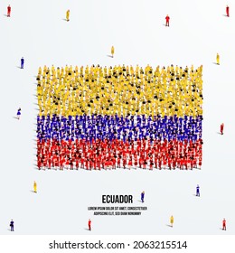 Ecuador-Flagge. Eine große Gruppe von Menschen bildet die Form der Ecuador-Flagge. Vektorgrafik.
