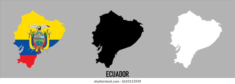 Ecuador flag and map shape black and gray color.