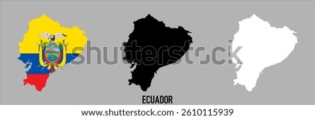 Ecuador flag and map shape black and gray color.