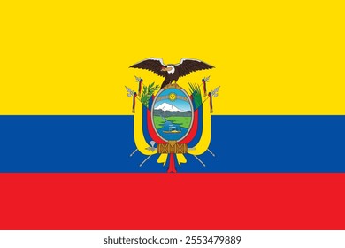 Ecuador flag in official colors, dimensions and aspect ratio. Vector flag symbolizing national pride, identity, heritage, patriotism and authority