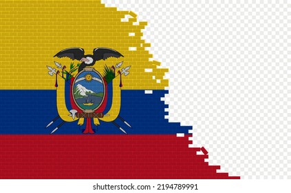 Ecuador flag on broken brick wall. Empty flag field of another country. Country comparison. Easy editing and vector in groups.