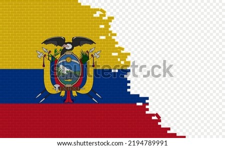 Ecuador flag on broken brick wall. Empty flag field of another country. Country comparison. Easy editing and vector in groups.