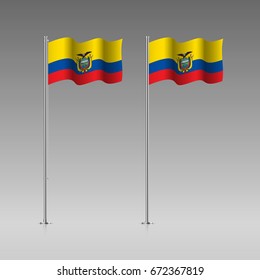 Ecuador flag on the flagpole. Official colors and proportion correctly. High detailed vector illustration. 3d and isometry. EPS10
